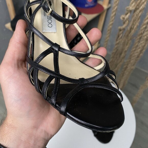 Jimmy Choo Open Toe Ankle Heels Womens Black - Picture 7 of 16